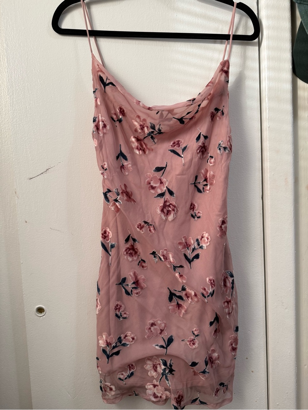 Blush Pink Floral Cowl-Neck Mini Dress